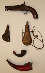 old pistol & powder horns